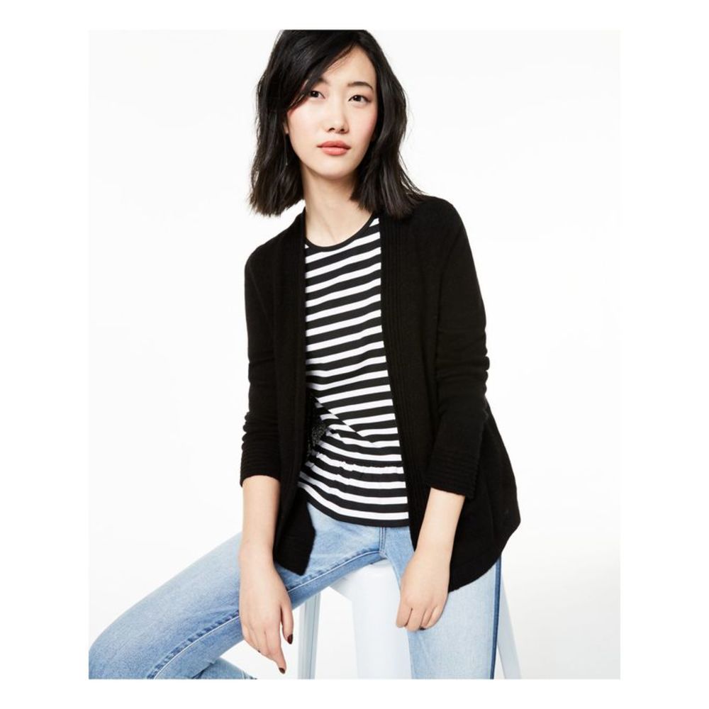 CASHMERE CHARTER CLUB Womens Black Long Sleeve Open Cardigan Sweater M